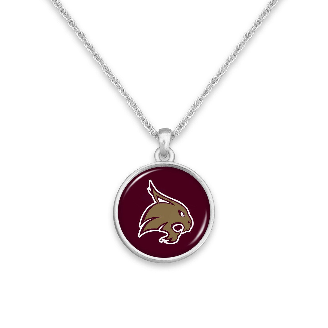 Officially Licensed TEXAS STATE BOBCATS Necklace - Pewter Charm Sterling Plated - Texas State University