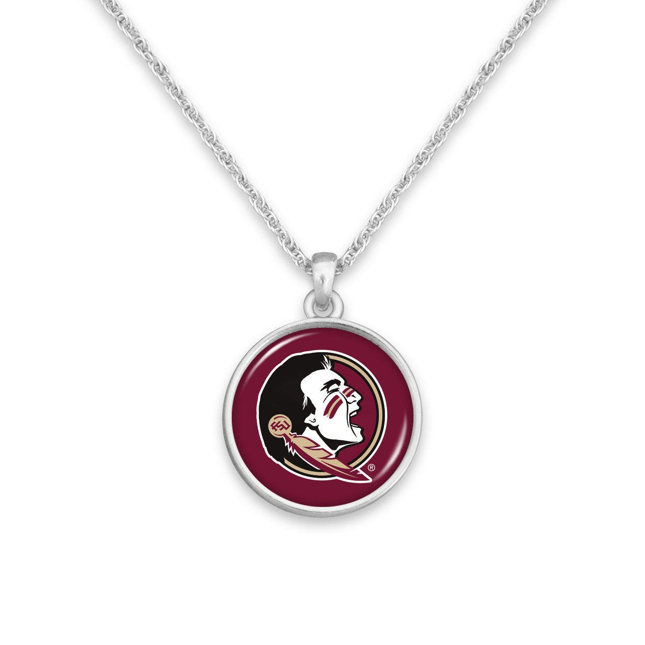 Officially Licensed FLORIDA STATE SEMINOLES Necklace - Pewter Charm Sterling Plated - Florida State University