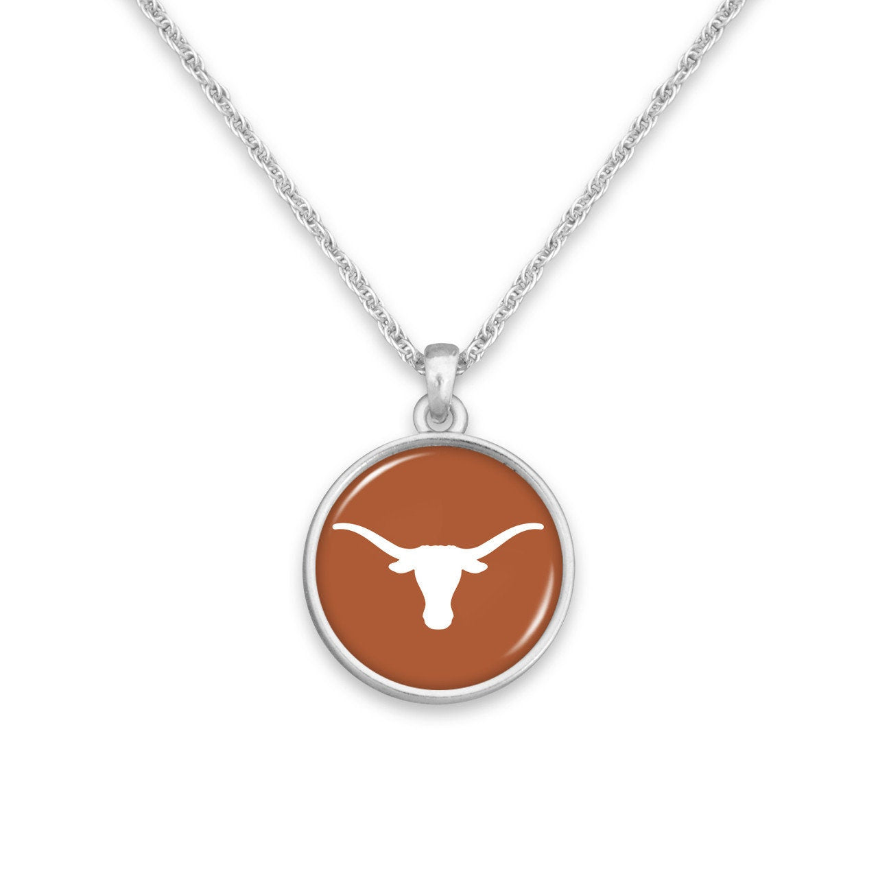 Officially Licensed TEXAS LONGHORNS Necklace - Pewter Charm Sterling Plated - University of Texas