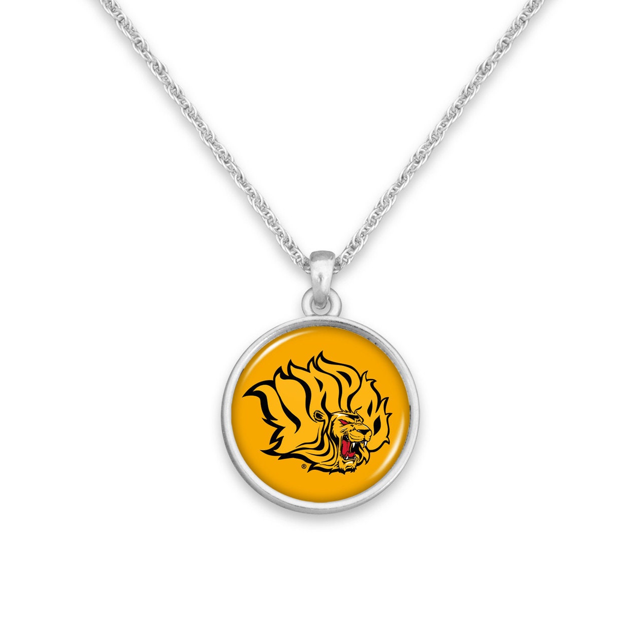 Officially Licensed ARKANSAS PINE BLUFF Necklace - Pewter Charm Sterling Plated - University of Arkansas at Pine Bluff