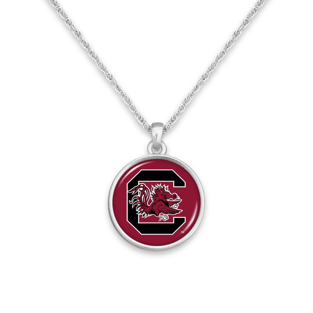 Officially Licensed SOUTH CAROLINA GAMECOCKS Necklace - Pewter Charm Sterling Plated - University of South Carolina
