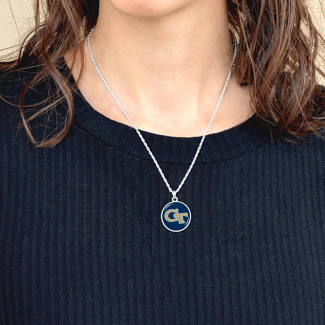 Officially Licensed GEORGIA TECH Yellow Jackets Necklace - Pewter Charm Sterling Plated - Georgia Institute of Technology