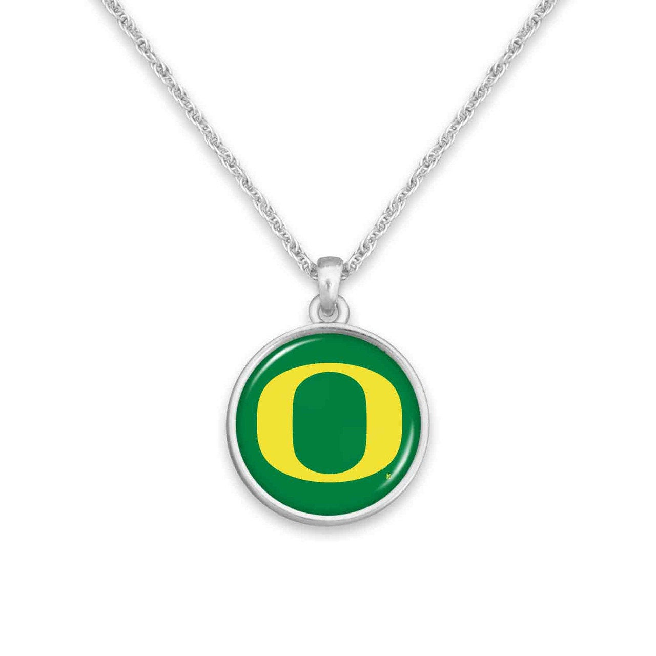 Officially Licensed OREGON DUCKS Necklace - Pewter Charm Sterling Plated - University of Oregon