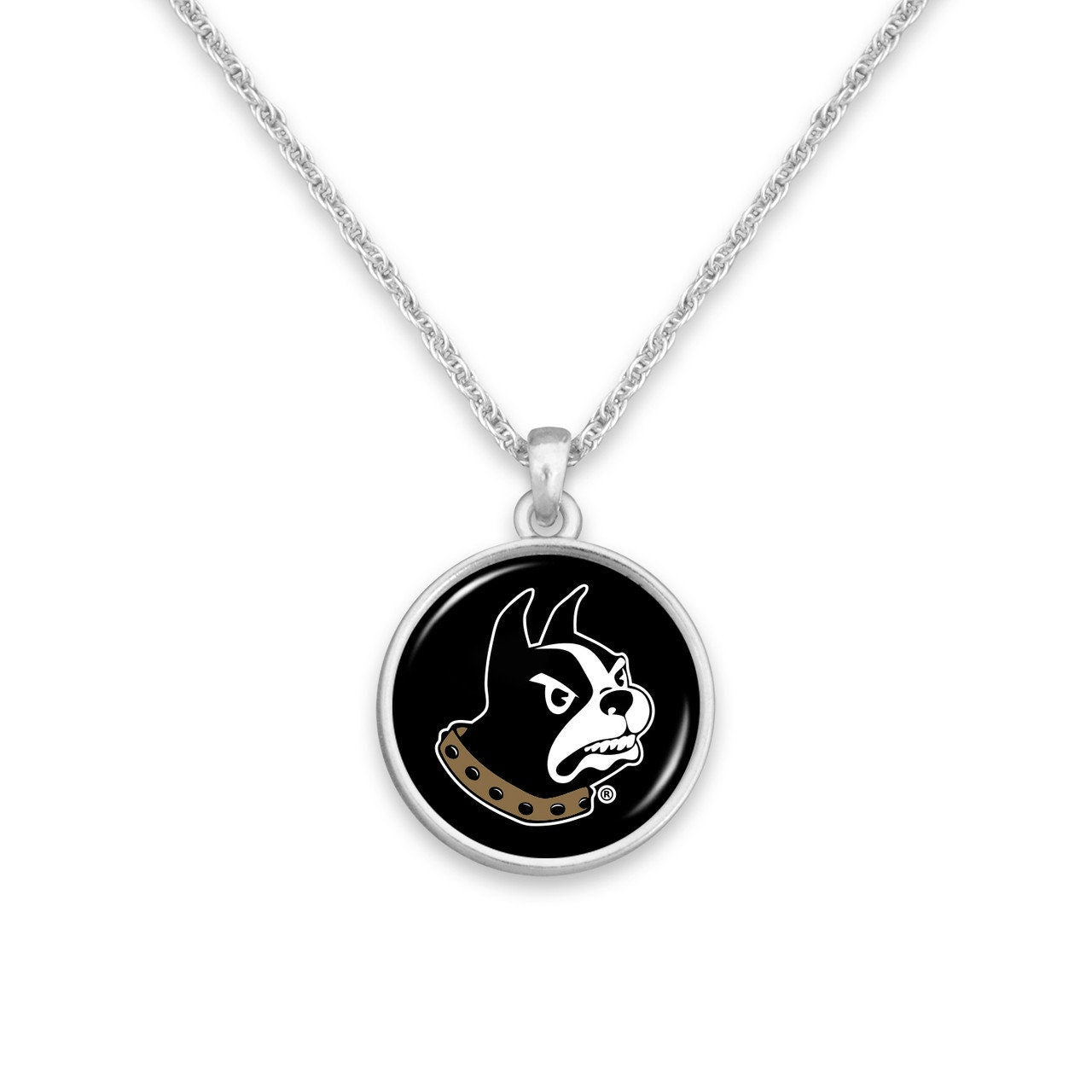 Officially Licensed WOFFORD TERRIERS Necklace - Pewter Charm Sterling Plated - Wofford College