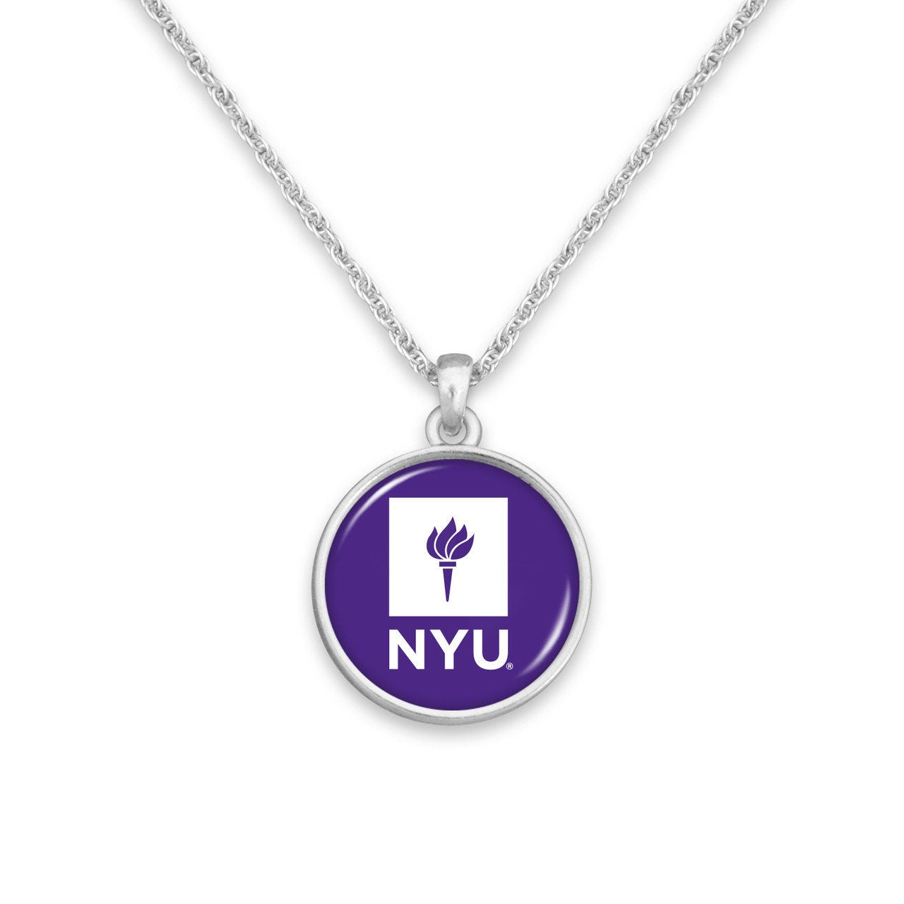 Officially Licensed NYU VIOLETS Necklace - Pewter Charm Sterling Plated - New York University NYU