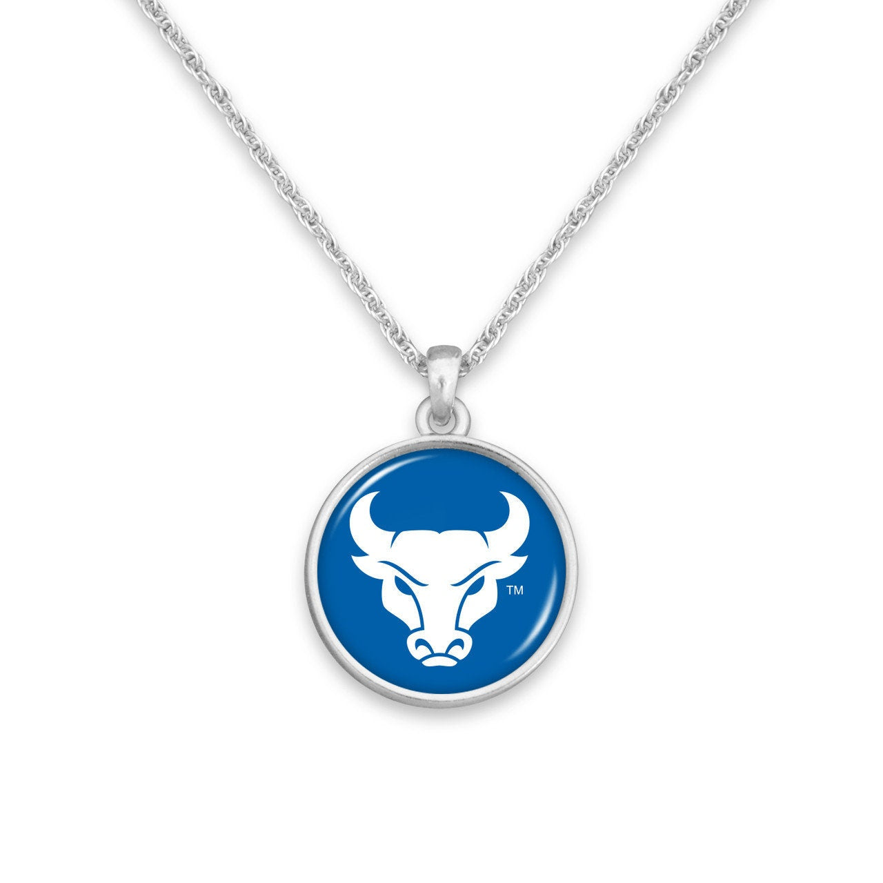 Officially Licensed BUFFALO BULLS Necklace - Pewter Charm Sterling Plated - University at Buffalo