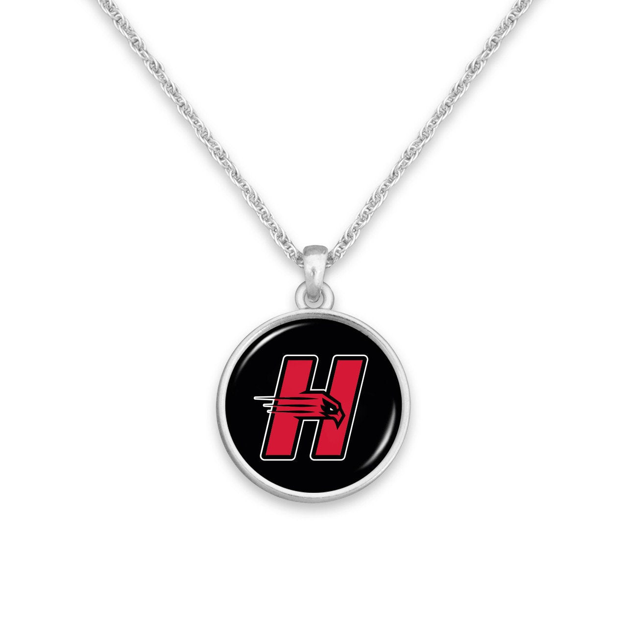Officially Licensed HARTFORD HAWKS Necklace - Pewter Charm Sterling Plated - University of Hartford