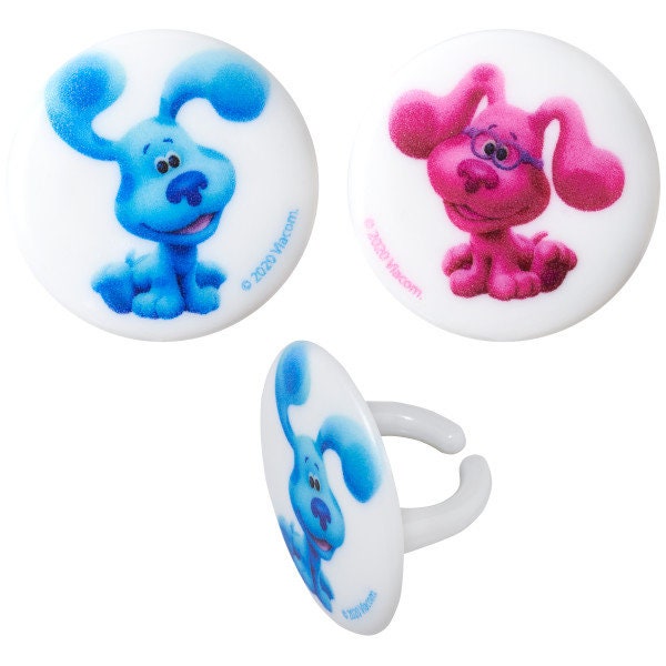 12 Blue's Clues & You! Blue and Magenta Cupcake Rings - Tickety Tock Blue's Clues Cake Toppers for Birthday Party Decoration Craft Supply