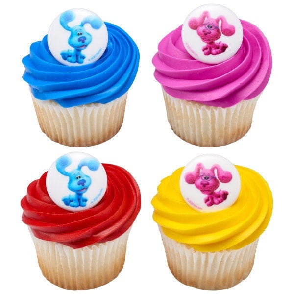 12 Blue's Clues & You! Blue and Magenta Cupcake Rings - Tickety Tock Blue's Clues Cake Toppers for Birthday Party Decoration Craft Supply