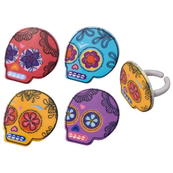 12 Day of the Dead Cupcake Rings - Día de Los Muertos Spirit Skull Cupcake Decorations Cake Toppers for Birthday Party Decoration Craft