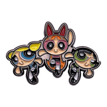 POWERPUFF GIRLS Trio Lapel Pin - 1.5 Inch - Cartoon Network Powerpuff Girls Bubbles Buttercup Blossom Craft Supply