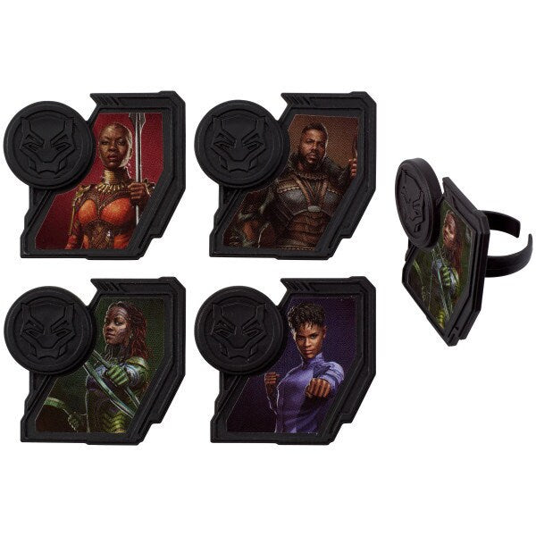 12 BLACK PANTHER Wakanda Forever Cupcake Rings - Marvel Comics Black Panther Cake Toppers for Birthday Party Decoration Craft Supply