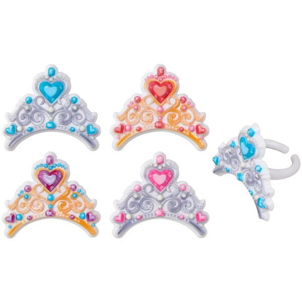 12 Crown Jewels Cupcake Rings - Fantasy Kids Party Queen King Gems Girls Cake Toppers for Birthday Party Decoration Craft Supply