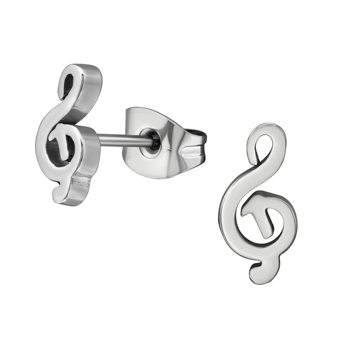 925 Sterling Silver Earrings G Clef -  Ear Studs with Backing -  High Polish Surgical Steel - Music Clef Music Note- Hypoallergenic Earrings