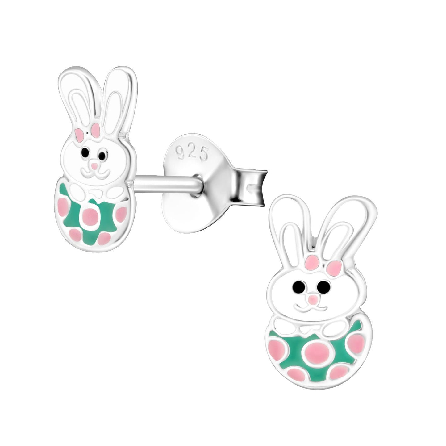 925 Sterling Silver Earrings Rabbit In Egg - Ear Studs with Backing - Easter Bunny - Epoxy - Hypoallergenic Earrings