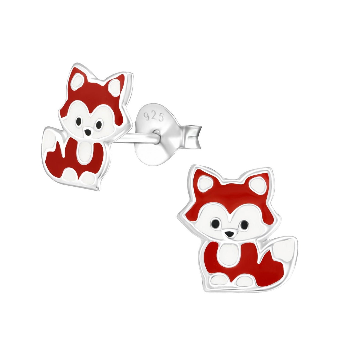 925 Sterling Silver Earrings Little Red Fox - Ear Studs with Backing - Epoxy - Forest Animal - Hypoallergenic Earrings