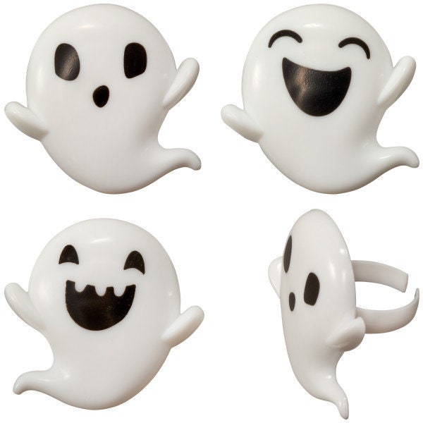 12 Ghosts Cupcake Rings - Silly Ghost Faces Halloween Party Cake Toppers for Birthday Party Decoration Craft Supply