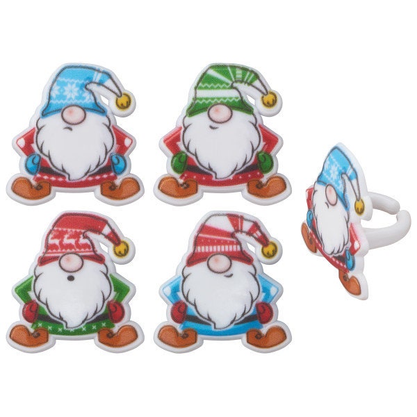 12 Holiday Gnomes Cupcake Rings - Christmas Kids Party Holiday Gnome Cake Toppers for Party Decoration Craft Supply