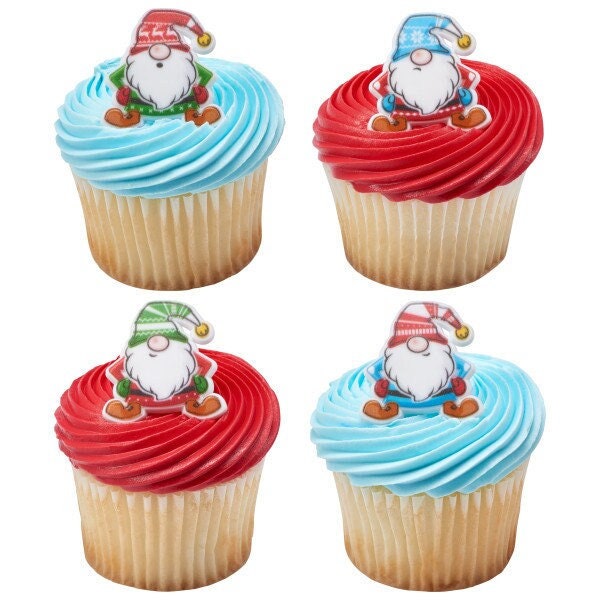 12 Holiday Gnomes Cupcake Rings - Christmas Kids Party Holiday Gnome Cake Toppers for Party Decoration Craft Supply