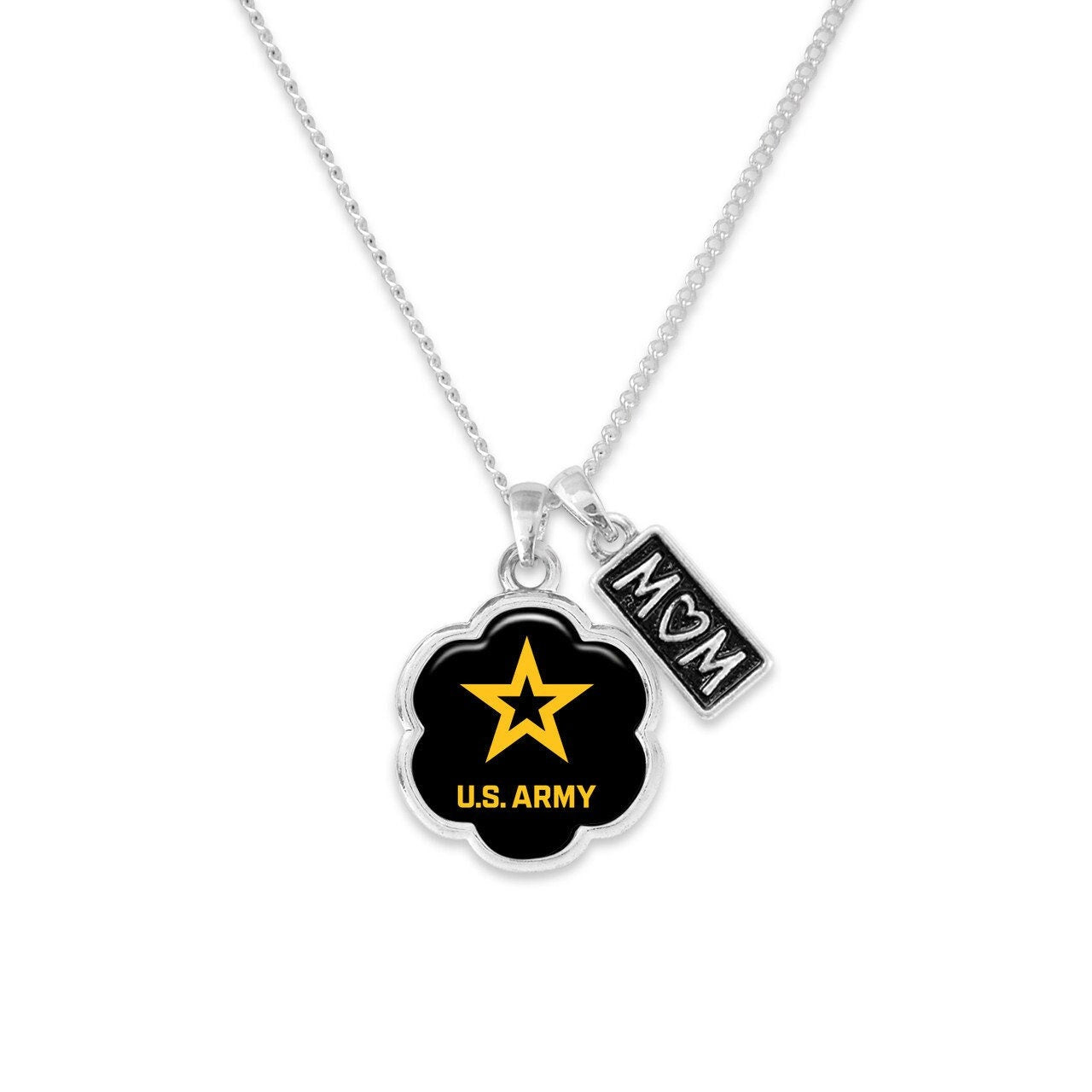 Officially Licensed U.S. ARMY Necklace for Mom - ARMY Mom Double Charm Necklace with Pewter Charms Sterling Plated