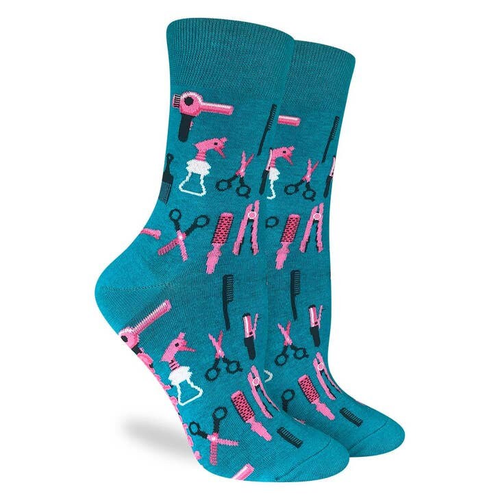 HAIR SALON Crew Socks - Novelty Active Fit Socks - Women's Adult 5-9 Unisex - Hairdresser Salon Hair Cosmetology - For Craft Costume Supply