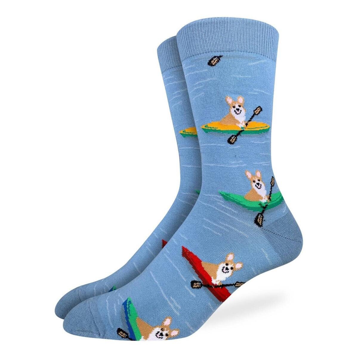 CORGI KAYAKING Crew Socks - Novelty Active Fit Socks - Men's Adult 8-12 Unisex - Corgi Dog Pet Lover - For Craft Costume Supply