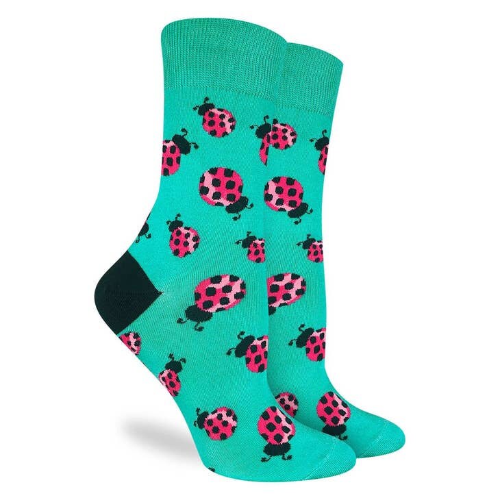 LADYBUG Crew Socks - Novelty Active Fit Socks - Women's Adult 5-9 Unisex - Ladybugs Garden - For Craft Costume Supply