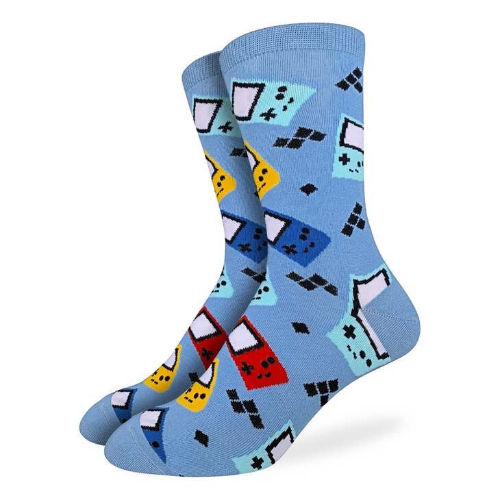Handheld Video Game Console Crew Socks - Video Game Controller Novelty Active Fit Socks - Men's Adult 8-12 Unisex - For Craft Costume Supply