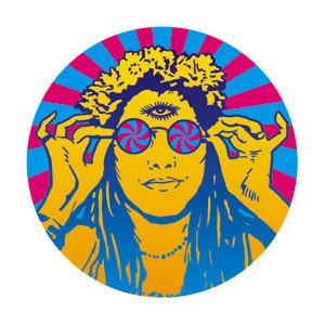 Hippy Chick Retro Pinback Button Badge - 1960s Hippie Hippy Retro Round 1.25" Button Craft Supply