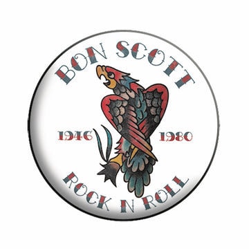 BON SCOTT Tattoo Art Pinback Button Badge - ACDC American Rock Band Album Music - Round 1.25" Button Craft Supply