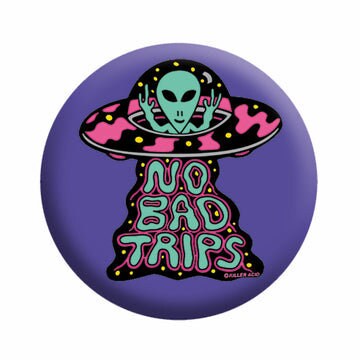 No Bad Trips Alien UFO Pinback Button Badge - Green Alien Outer Space UFO Spaceship - Round 1.25" Button Craft Supply