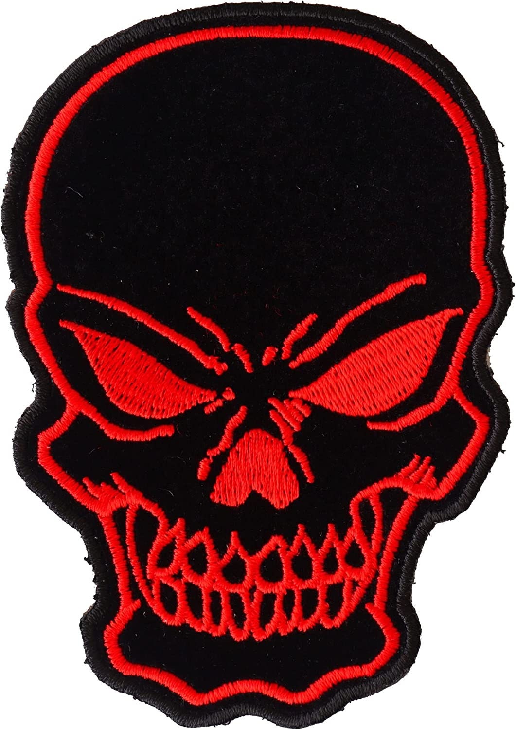 Black and Red Skull Patch - 3x4.25 inch – Biker Embroidered Patch Appliqué Craft Supply