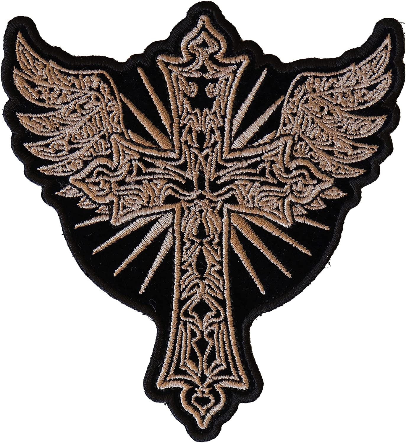 Christian Cross with Wings Patch - 3.8x4.2 inch - Biker Embroidered Patch Appliqué Craft Supply
