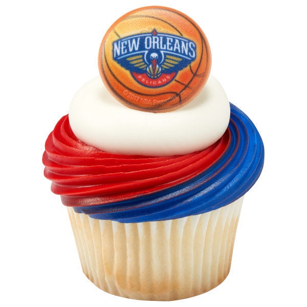 12 NEW ORLEANS PELICANS Cupcake Rings - Nba New Orleans Pelicans Cake Toppers for Birthday Party Decoration Craft Supply