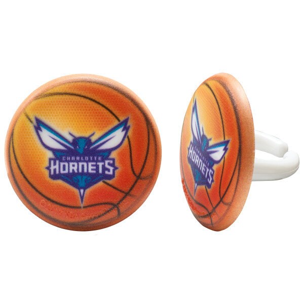 12 CHARLOTTE HORNETS Cupcake Rings - NBA Charlotte Hornets Cake Toppers for Birthday Party Decoration Craft Supply