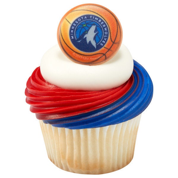 12 MINNESOTA TIMBERWOLVES Cupcake Rings - NBA Minnesota Timberwolves Cake Toppers for Birthday Party Decoration Craft Supply