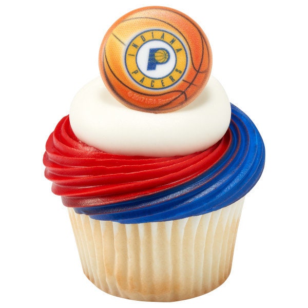12 INDIANA PACERS Cupcake Rings - NBA Indiana Pacers Cake Toppers for Birthday Party Decoration Craft Supply