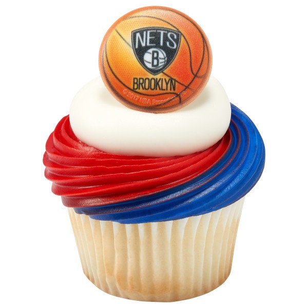 12 BROOKLYN NETS Cupcake Rings - NBA Brooklyn Nets Cake Toppers for Birthday Party Decoration Craft Supply