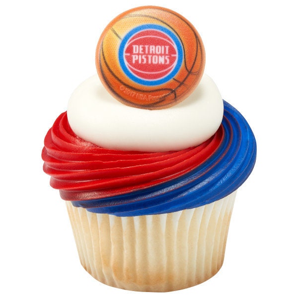 12 DETROIT PISTONS Cupcake Rings - NBA Detroit Pistons Cake Toppers for Birthday Party Decoration Craft Supply