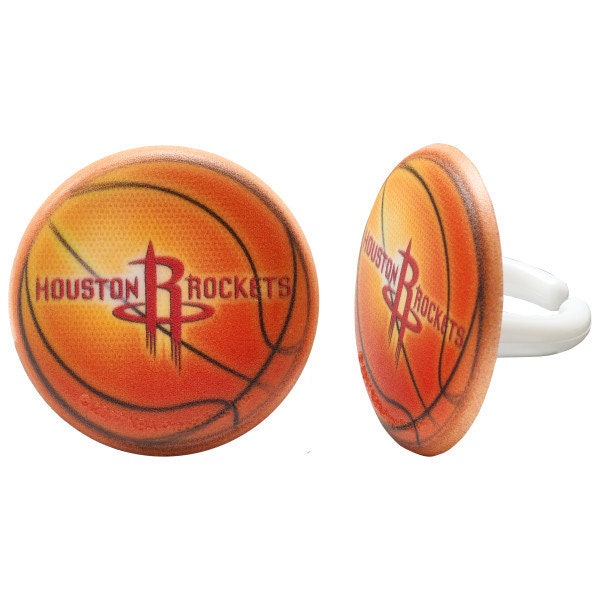 12 HOUSTON ROCKETS Cupcake Rings - NBA Houston Rockets Cake Toppers for Birthday Party Decoration Craft Supply