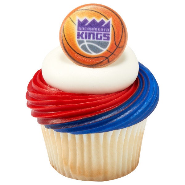 12 SACRAMENTO KINGS Cupcake Rings - NBA Sacramento Kings Cake Toppers for Birthday Party Decoration Craft Supply