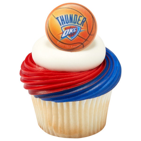 12 OKLAHOMA CITY THUNDER Cupcake Rings - Nba Oklahoma City Thunder Cake Toppers for Birthday Party Decoration Craft Supply