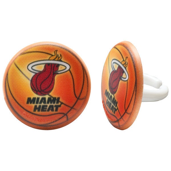 12 MIAMI HEAT Cupcake Rings - NBA Miami Heat Cake Toppers for Birthday Party Decoration Craft Supply