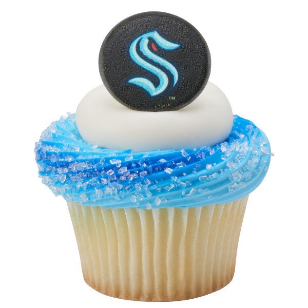 12 SEATTLE KRAKEN Cupcake Rings - NHL Seattle Kraken Cake Toppers for Birthday Party Decoration Craft Supply