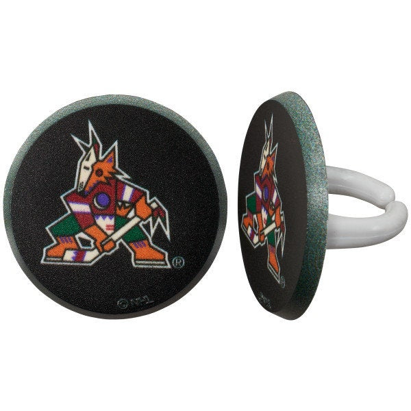 12 ARIZONA COYOTES Cupcake Rings - NHL Arizona Coyotes Cake Toppers for Birthday Party Decoration Craft Supply