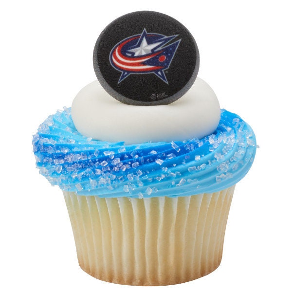 12 COLUMBUS BLUE JACKETS Cupcake Rings - Nhl Columbus Blue Jackets Cake Toppers for Birthday Party Decoration Craft Supply