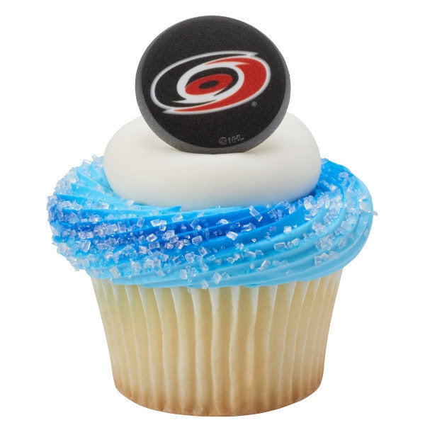 12 CAROLINA HURRICANES Cupcake Rings - NHL Carolina Hurricanes Cake Toppers for Birthday Party Decoration Craft Supply
