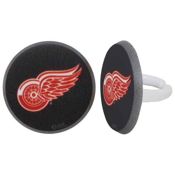 12 DETROIT RED WINGS Cupcake Rings - Nhl Detroit Red Wings Cake Toppers for Birthday Party Decoration Craft Supply