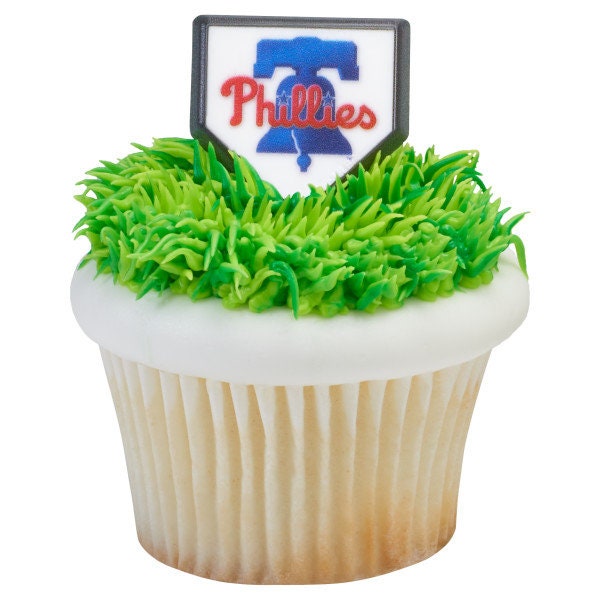 12 PHILADELPHIA PHILLIES Cupcake Rings - MLB Philadelphia Phillies Home Plate Cake Toppers for Birthday Party Decoration Craft Supply