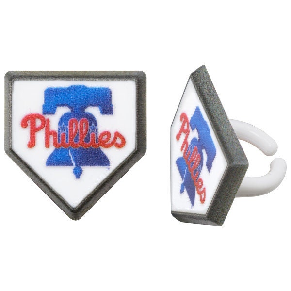 12 PHILADELPHIA PHILLIES Cupcake Rings - MLB Philadelphia Phillies Home Plate Cake Toppers for Birthday Party Decoration Craft Supply
